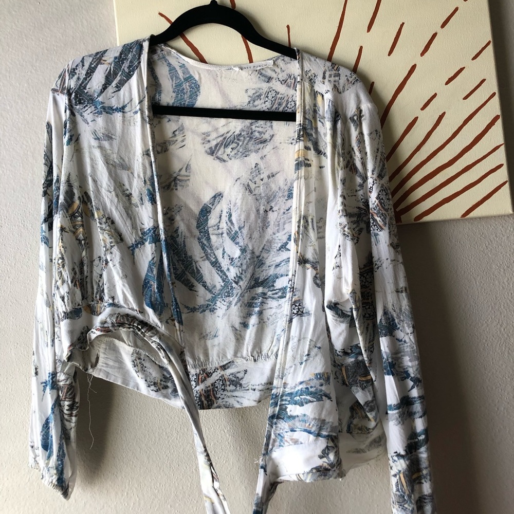 Wrap tie long sleeve white shirt